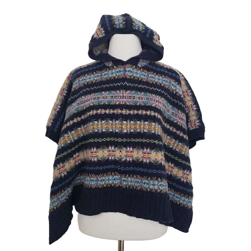 Polo Ralph Lauren Fair Isle Cape Wool Blend Knit Hooded Poncho Womens S/M